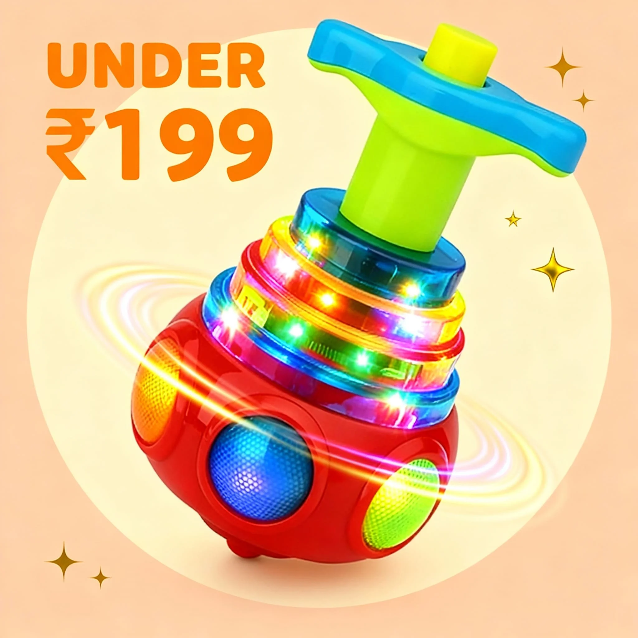 Adorable green caterpillar illustration with “0-1 years” label for baby toys category.