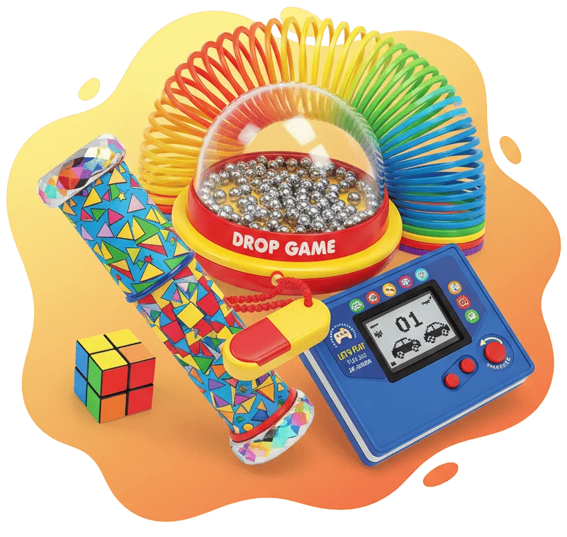 Charming red ladybug cartoon with “1–3 years” text for toddler toy age group.